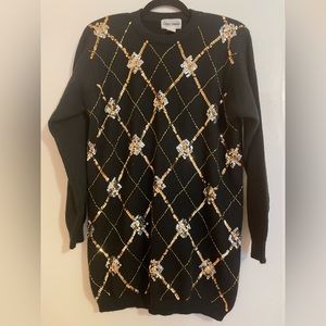 Vintage Alfred Dunner Sequin Black Gold
Pullover Sweater Tunic Mini Dress Size M